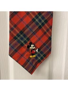 MICKEY UNLIMITED DISNEY  EUC Multicolor Red Plaid Cotton Tie  56½" x 4" Holiday